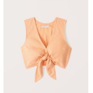 Cropped Tie-Front Linen-Blend Top